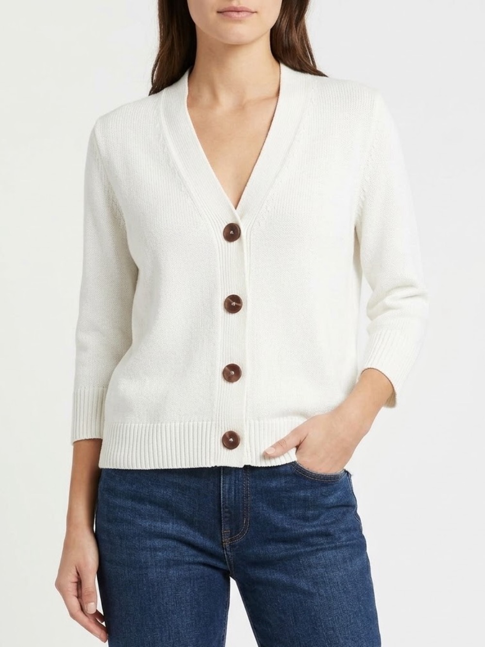 J. Jill White Button-Up Cardigan Cotton Blend Size Medium
